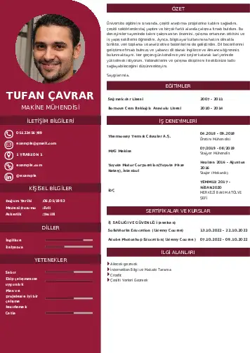 Makine Mühendisi Cv Örnekleri cv indir